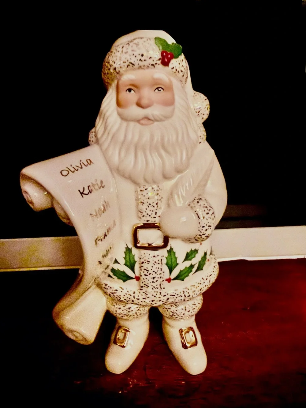 Holiday Santa Figurine in White with Holly Accents